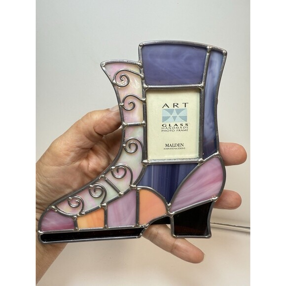Art Glass Handmade Photo Frame Stain Glass Boot Shoe Shape Frame - Picture 7 of 9